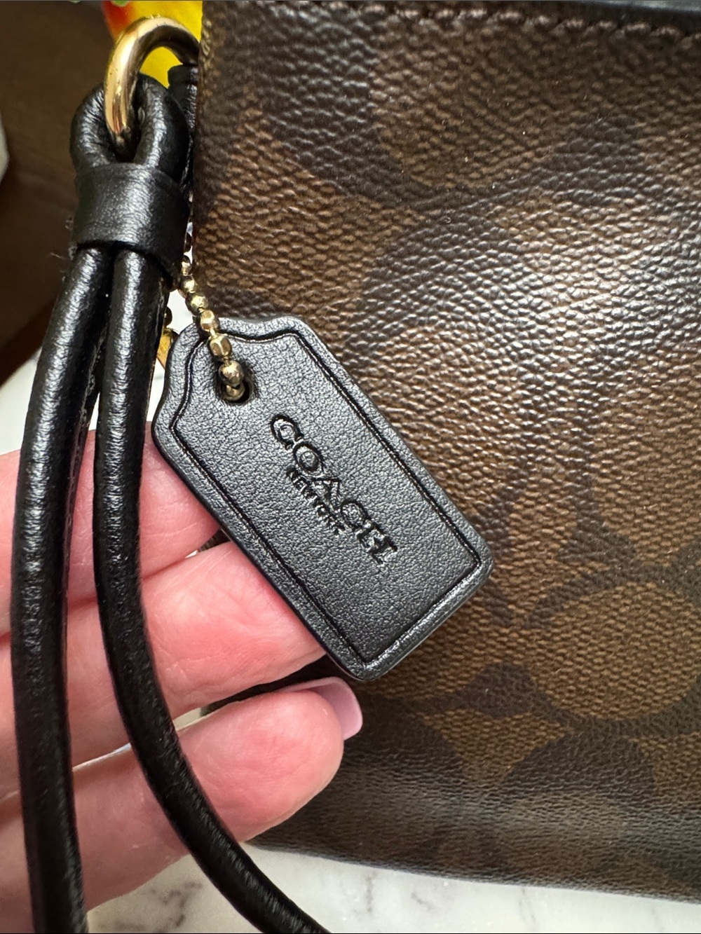 Coach Brown Signature Double Zip Wristlet with Gold Logo - Picture 2 of 12